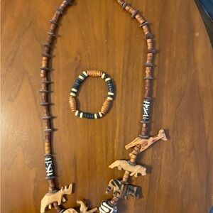 Wooden Animal Necklace and Bracelet Set
